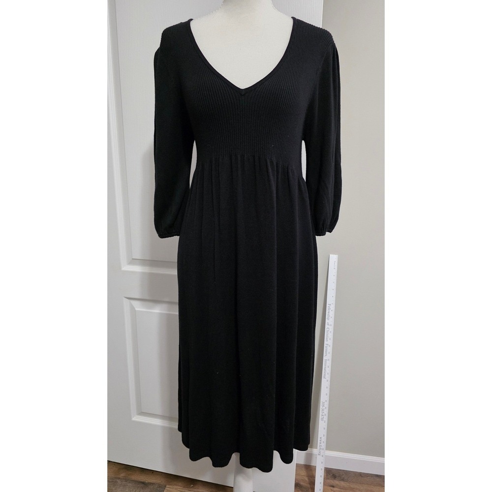 MSSP Max Studio Black Ribbed V Neck Midi Sweater Dress Size S NWT‎ Dark Academia